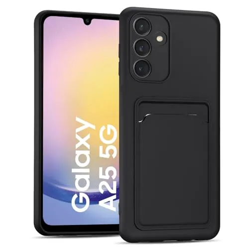 CoolGadget Kartenhülle Handy für Samsung Galaxy A25 5G Card Case, Schutzhülle mit Kartenfach & TPU Stoßschutz und Microfaserfutter, kompatibel mit Samsung Galaxy A25 5G (6,5 Zoll), Schwarz