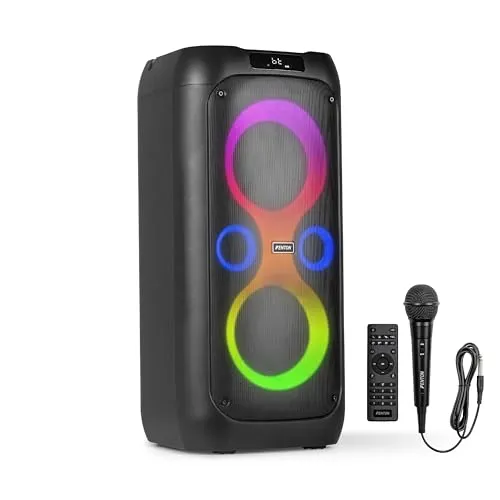 Fenton Core130 Musikbox Bluetooth Groß 180W, Akku 12 Std, Karaoke Mikrofon, BT 5.3, Fernbedienung, Partybox Bluetooth Lautsprecher Groß, Stereo-Pairing, Tragbare Musik Box - Schwarz