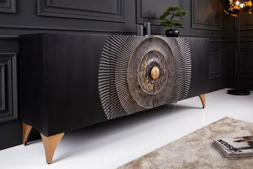 Riess-Ambiente Sideboard GOLDEN SUNSET 180cm schwarz/gold - Elegantes Sideboard aus Massivholz und Metall, bietet 6 geschlossene Fächer und verleiht Deinem Wohnzimmer eine exklusive Note.