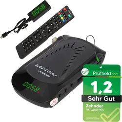 ZEHNDER HX 2600 Mini - Full HD DVB-S2 Receiver - TV-Receiver mit externem IR-Sensor und 12V-Anschluss, ideal für Camping und unterwegs. Genießen Sie gestochen scharfe Bilder und Multimedia-Funktionen!
