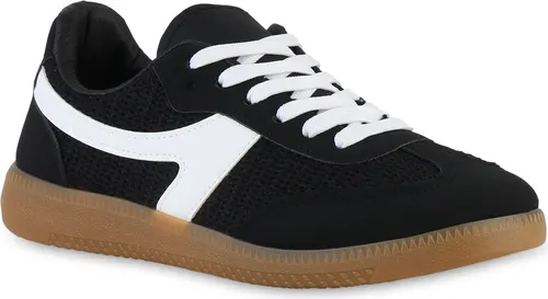 VAN HILL Damen Sneaker Low Schnürer - Bequeme Strick Freizeit-Schuhe in Schwarz - Sneaker für Damen, ideal für Frühling und Sommer. Bequeme Strick-Optik, flache Sohle und leichtes Material für ein angenehmes Tragegefühl.