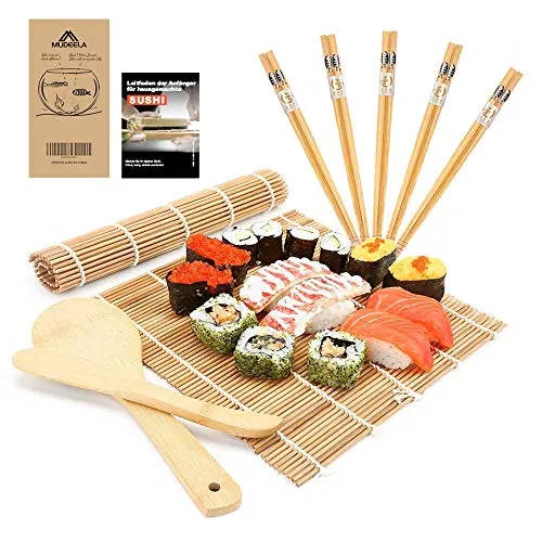 MUDEELA Sushi Set, Bambus Sushi Matte, Maker für Anfänger, karbonisierte Rollmatte, 2 Rollmatten