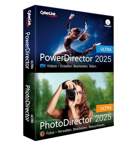 CyberLink PowerDirector 2025 Ultra & PhotoDirector 2025 Ultra - Vielseitige Videobearbeitung und KI-gestützte Fotobearbeitung für beeindruckende Ergebnisse. Ideal für Profis und Einsteiger, einfach zu bedienen!