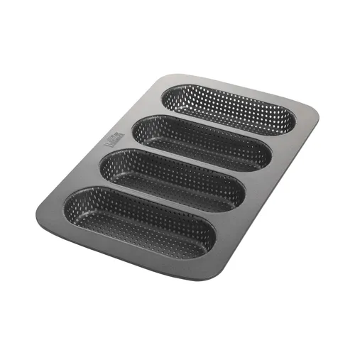Birkmann Mini-Baguetteblech - Französisches Brot- & Baguette-Pfannen mit perforierter Karbonstahlform für 4 Mini-Baguettes, sorgt für perfekte Wärmeverteilung und knusprige Ergebnisse dank Antihaftbeschichtung.