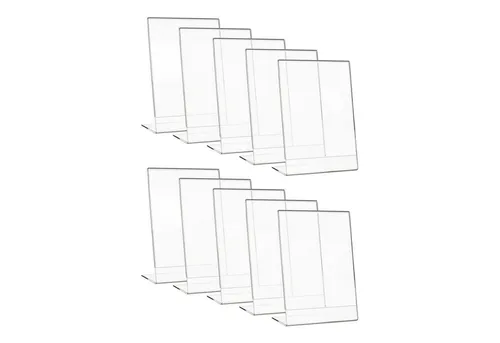 HMF Bilderrahmen 4693 Acryl Tischaufsteller schräg, für 1 Bilder (10 St), L-Ständer DIN A5 Hochformat, Glasklar