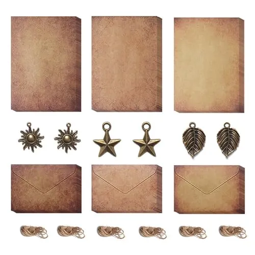 Briefpapier mit Umschlag Set,12 Blätter Briefpapier 6 Umschlägen 6 Retro Schlüsseln 6 Hanfseilen Kraftpapier Umschläge Retro Design DIY Vintage Grußkarten Umschlag für Briefe Geschenke Liebesbrief