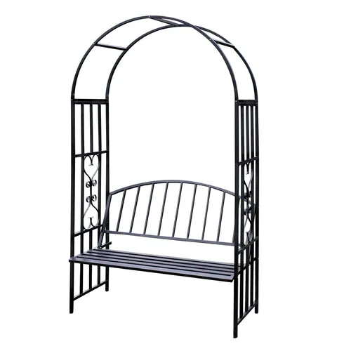 Rosenbogen mit Bank Turin - Eleganter Torbogen aus Stahl - Rosenbögen aus stabiler Metallkonstruktion mit integrierter Bank, ideal für romantische Gartenbereiche. Robust, langlebig und einfach aufzubauen.