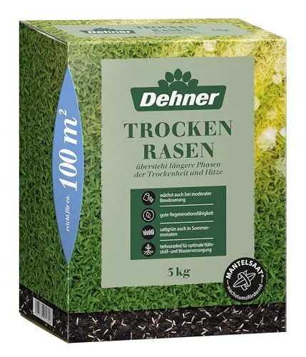 Dehner Rasensamen Trockenrasen Saatgut - Pflanzensamen für ca. 100 m², trockenresistent und pflegeleicht, ideal für heiße Temperaturen und schnell keimend.