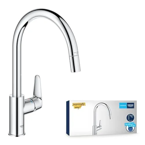 Grohe Start Curve Einhand-Spültischbatterie - Armaturen mit herausziehbarer Laminarbrause für flexibles Arbeiten am Spülbecken und langlebiger GROHE Long-Life Shine Oberfläche.