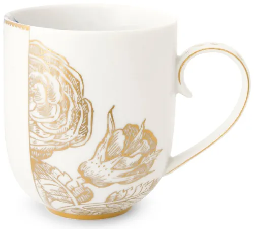 PiP Studio Becher Royal White Becher mit Henkel gross 0,325 l, Porzellan, Mug Large Royal White 325ml