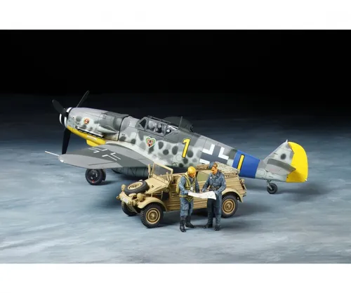 Tamiya 300025204 1:48 Dt. BF109 G-6 mit Kübelwagen 82 Messerschmitt Jäger