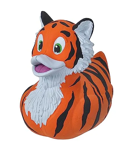 Wild Republic Rubber Duck Tiger, Gummiente, Badewannen-Geschenke für Kinder, Quietscheentchen, Badespielzeug für Babys, Gummiente lustig, Badeente zum Sammeln, 10 cm