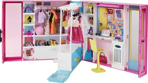 Barbie GPM43 - Traum Kleiderschrank mit Zubehör - Puppensets mit über 30 Zubehörteilen, mehr als 10 Aufbewahrungsbereiche und einem sich drehenden Kleiderstangen-Design für kreatives Spiel mit Barbie-Puppen.