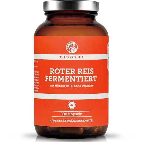 QIDOSHA® Roter Reis fermentiert mit Monacolin-K, 180 Kapseln im Apothekerglas, 600mg Rotschimmelreis je Kapsel, davon 2,95mg Monacolin-K, jede Charge in externen Laboren geprüft, deutsche Fertigung