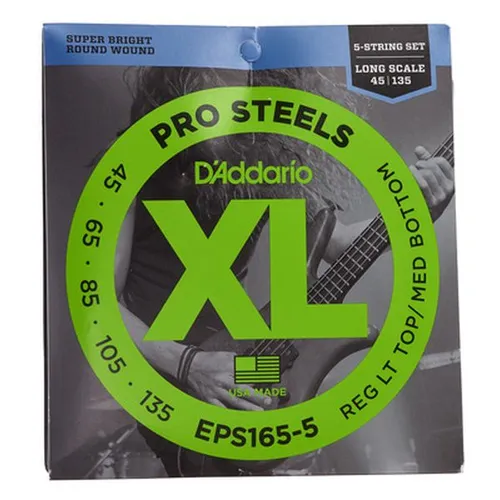 D'Addario EPS165-5 E-Bass Gitarrensaiten - Gitarren- & Bass-Zubehör, hochwertige XL ProSteels Saiten für brillanten Klang und lange Lebensdauer, ideal für 5-Saiter E-Bass