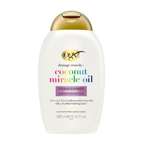 OGX Coconut Miracle Oil Conditioner 385 ml, feuchtigkeitsspendende Haarspülung mit Kokosöl für trockenes, geschädigtes und krauses Haar, Anti-Frizz Formel