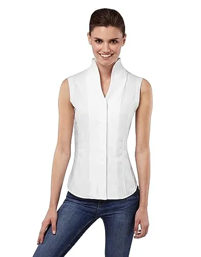 Vincenzo Boretti Damen Bluse mit Kelchkragen - Elegante ärmellose Bluse aus 100% Baumwolle, bügelleicht und knitterarm. Ideal für festliche Anlässe oder im Business. Der schicke Kelchkragen sorgt für einen modernen Look.