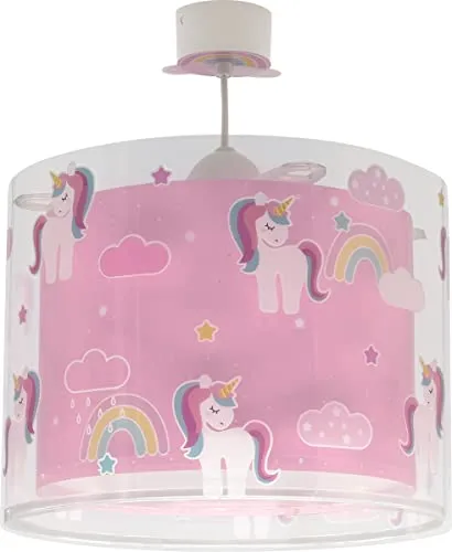 Dalber Lampe kinderzimmer, kinderlampe Pendelleuchte Hängelampe, Deckenleuchte Kinder, Deckenlampe kinderzimmer Einhörner Tiere Unicorns, 41592, E27, Rosa
