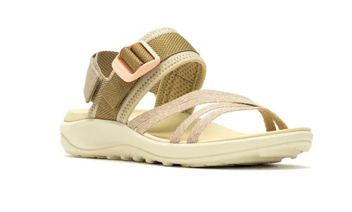 Merrell Sandale District 4 Backstrap - Bequeme Damen-Sandale aus Vollnarbenleder - Sandalen für Damen, bequem und stylish mit verstellbarem Klettverschluss, EVA-Laufsohle für beste Griffigkeit und hohen Tragekomfort.