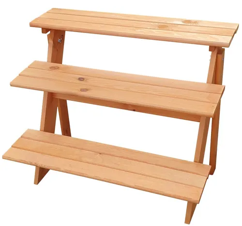 promadino Blumenständer Blummentreppe - Honigbraun, 78x55x62 cm - Robuster Blumenständer aus frost- und witterungsbeständigem Holz in honigbraun, ideal für Garten und Balkon, sorgt für eine stilvolle Präsentation Ihrer Pflanzen.