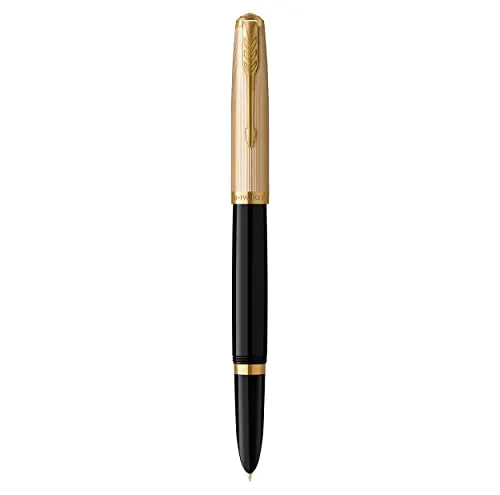 Parker 51 Füller | Luxuriöser Schwarzer Schaft mit Goldzierteilen - Füller mit 18k Goldfeder, handgefertigt aus langlebigem Edelharz. Ideal als Geschenk und vereint Tradition mit modernem Design.