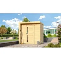 Weka Holz-Gartenhaus Designhaus 262 Flachdach Unbehandelt 215 cm - Holz-Gartenhaus mit modernem Design und 215 cm Dachüberstand, ideal für Geräte und gemütliche Sitzflächen im Garten. Stabile Konstruktion und einfache Montage bieten hohen Komfort.