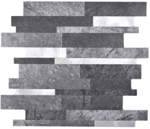Verbund Vinyl Steinoptik Black Quartz/Silver Mosaikfliese - 10 Stück Wandfliesen in eleganter Steinoptik, ideal für kreative Wohnraumgestaltungen. Pflegeleicht und vielseitig einsetzbar für stilvolle Akzente an Wänden.