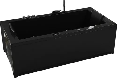 Luxus LED Whirlpool Badewanne SET 182x90 cm schwarz mit Heizung und Hydrojet