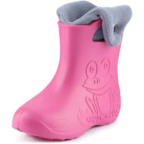 Ladeheid Eva Kinder Gummistiefel gefüttert (Rosa/Grau, 32/33 EU) - Gummistiefel für Kinder, gefüttert und aus leichtem EVA-Material, bieten Wärme und Komfort an kalten Tagen. Ideal für aktive Kinder, leicht an- und auszuziehen.