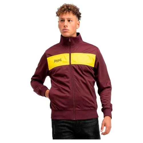 Lonsdale Herren Trainingsjacke ALNWICK, Oxblood/Yellow, L - Funktionsjacke mit schmaler Passform, 100% Polyester für optimalen Tragekomfort und stylischem Design. Ideal für Sport und Freizeit.