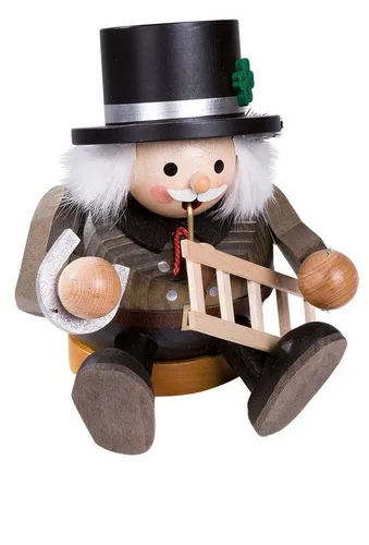 Richard Glaesser Räuchermännchen Essenkehrer - Glücksbringer aus Holz - Nussknacker, 14 cm hoch, original Erzgebirge, verbreitet angenehmen Duft mit Räucherkerzen und bringt Glück ins Zuhause.