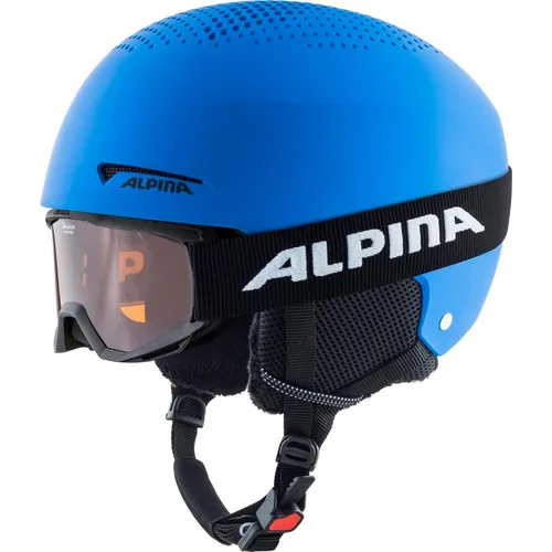 Alpina Zupo SET & Piney blue matt (80) 48-52 - Kinder Skibrillen im Set, inklusive sicherem Zupo Helm mit robustem Schutz und komfortabler Piney Skibrille für optimale Sicht und Belüftung.
