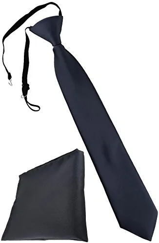 TigerTie Security Sicherheits Krawatte + Einstecktuch in anthrazit Uni einfarbig - vorgebunden mit Gummizug