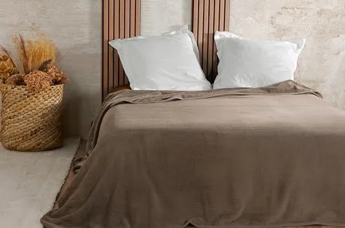 Linder Tagesdecke, Velours, Waffelmuster, 240 x 260 cm, Taupe
