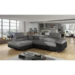 Ecksofa Olmo | 275 x 202 x 90 cm | Grau/Schwarz - Elegantes Ecksofa Olmo mit ausziehbarer Liegefläche und praktischem Stauraum. Ideal für jedes Wohnzimmer, vereint es Komfort und modernes Design.