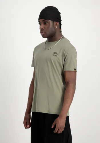 Alpha Industries Rundhalsshirt Camo Logo Puff Print BP T - Modisches Herren-Shirt in Olivgrün - Herren-Shirts mit 100% Baumwolle, pflegeleicht und ideal für einen lässigen Look. Perfekt für jeden Anlass.