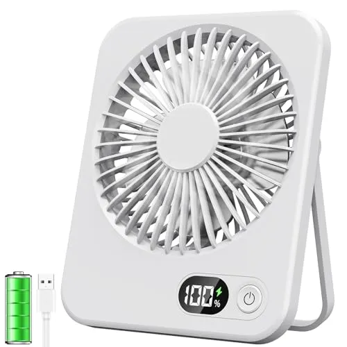 ITJMRJP Tischventilator USB Ventilator Klein 2500mAh Akku Ventilator Leise Mini Kleiner Tischventilatoren mit LED Anzeige Tragbarer Desk Fan Tisch Ventilator für Zuhause Büro Camping(Weiß)