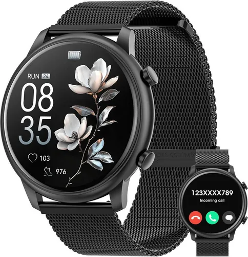 Hwagol Smartwatch (3,6 cm, android ios), Smartwatch Damen AMOLED Display Telefonfunktion IP68 Zyklustracking