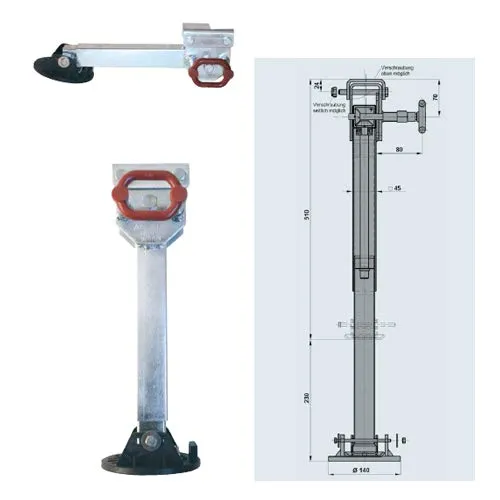 AL-KO- Stützfuß Spindel mit Aussenrohr 45mm vierkant • seitlich schwenkbar (Raster von 6x30°) bis 500kg