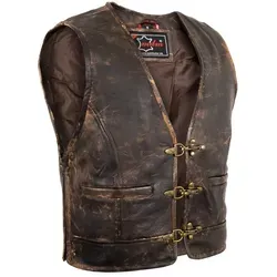 MDM Lederweste Herren Vintage Lederweste (Biker Weste, Lederweste, Motorradkutte, Kutte) Biker Motorrad Weste im Used Look M