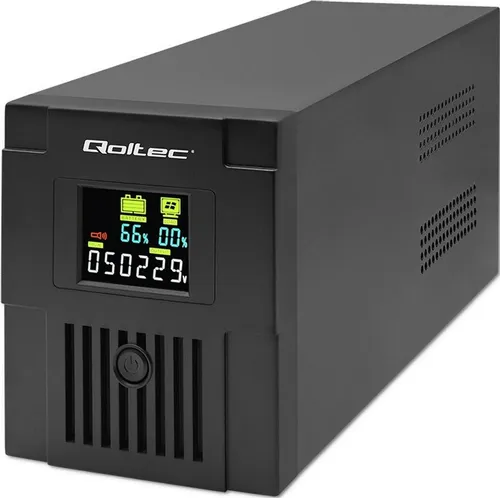 Qoltec 53770 Uninterruptible Power Supply 1500VA - Unterbrechungsfreie Stromversorgung mit 1,5 kVA und 900 W. Ideal für den Schutz kritischer Geräte, bietet eine LCD-Anzeige und eine Akkuladezeit von nur 6 Stunden.