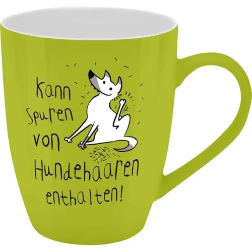 GRUSS & CO Becher mit Motiv Hundehaare | Tasse mit Spruch, New Bone China Porzellan, 35 cl, mit Geschenkbaderole | lustiges Geschenk, Geburtstag | 74216
