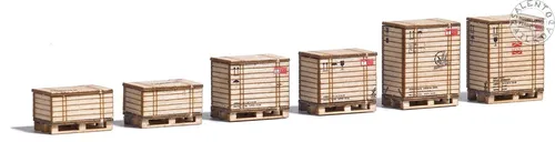 BUSCH 1811 Satz Von 6 Paletten Mit Ladegut Kisten Aus Holz IN Skala 1:87 H0