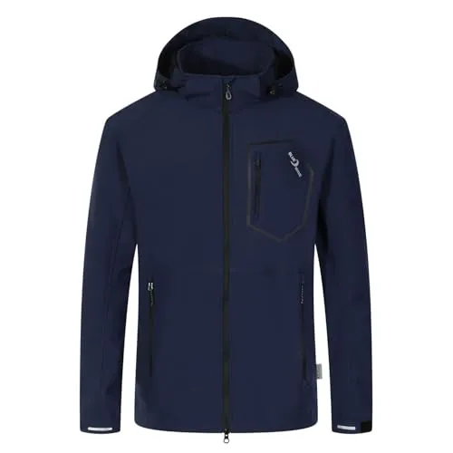 Blue Wave Herren Softshelljacke Louis mit verstellbarer Kapuze - Unifarbene Jacke winddicht und atmungsaktiv in Marine Größe XL