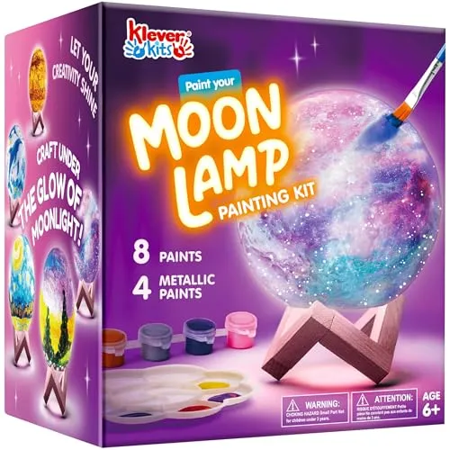 Klever Kits Basteln MondLampe Malset - Malset für Kinder ab 6 Jahren, inkl. 12 Farben und allem Zubehör für kreative Mondlampen-Projekte. Perfektes Geschenk für kleine Künstler, die ihre Fantasie ausleben möchten.