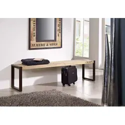 Bank Mango 180x45x40 natur bedruckt FACTORY #114 - Industrielle Bank aus robustem Mango-Massivholz mit einzigartig bedruckter Sitzfläche. Ideal für moderne Wohnkonzepte und harmoniert perfekt mit Metall- und Holz-Möbeln. Entdecken Sie auch die weiteren Varianten der FACTORY-Serie!