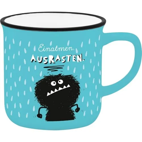 H:PPY life Espressotasse Motiv Einatmen | Mini-Tasse aus Porzellan, 10 cl, Tässchen mit Geschenk-Banderole | Geschenk Freunde, Geburtstag | 74753