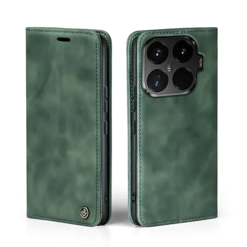 LBH Handyhülle für Xiaomi 15T Pro in Grün mit Karten- und Geldfach Smartphone Hülle mit Standfunktion Flip Case Schutzhülle Magnetverschluss Vintage