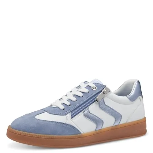 MARCO TOZZI Damen Sneaker flach mit Schnürsenkeln Freizeit, Mehrfarbig (White/lt.Blue), 42 EU