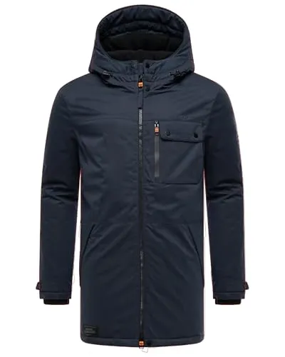 STONE HARBOUR Herren warmer langer Wintermantel mit Kapuze Fintaan XX Navy Gr. XXL